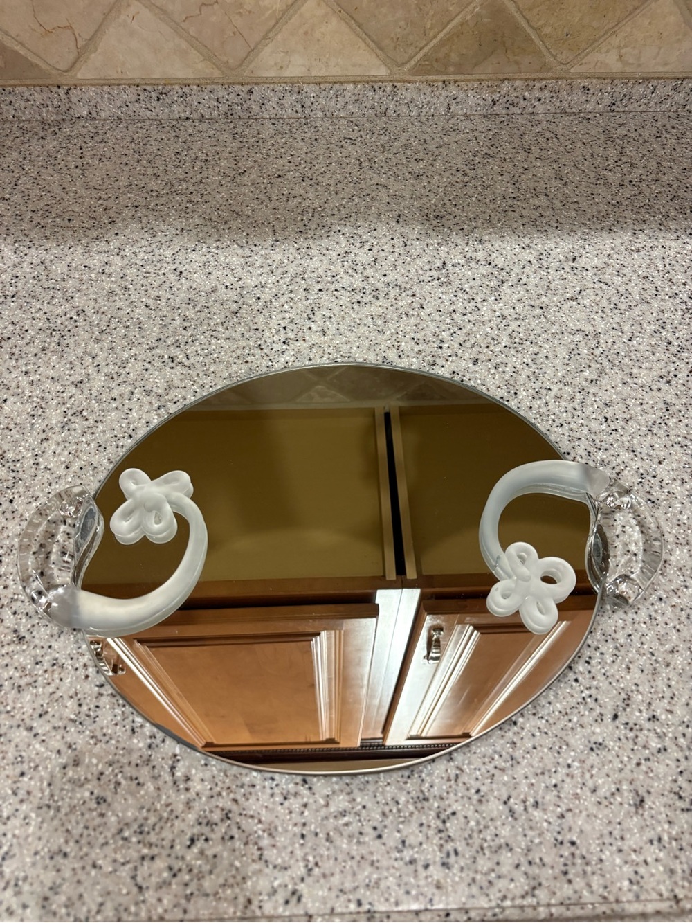 Vintage Riker Art Glass vanity tray featuring a hand-blown